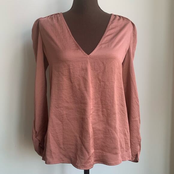 ⭐️ Express Ruffle Ruched Sleeve V Neck Top Blouse Long Sleeve SP Small Petite - Picture 1 of 11